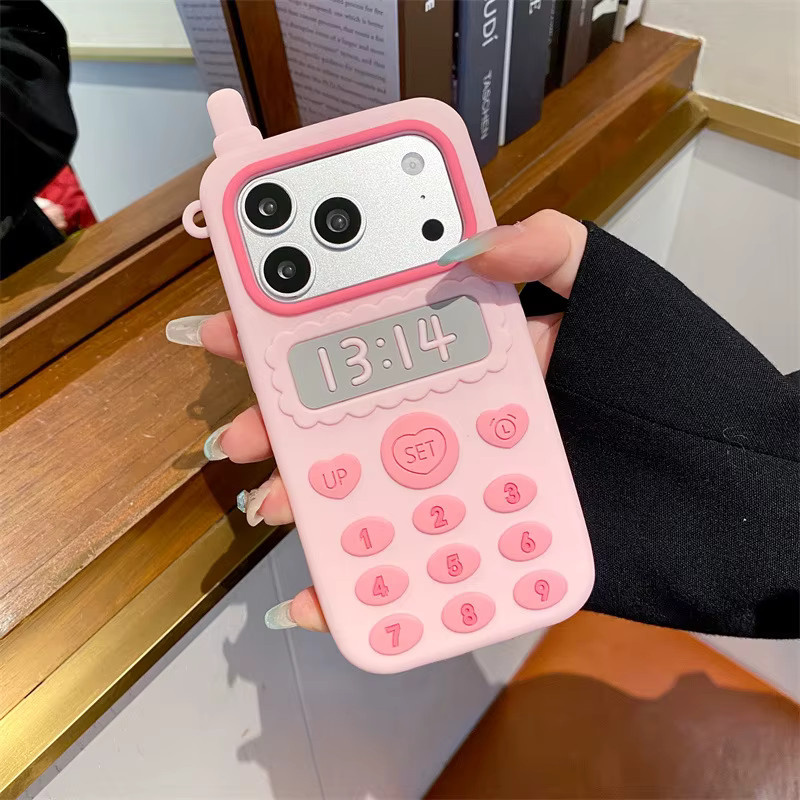 MUQGEW Silikon Handyhülle mit 3D-Cartoon-Design und rosa Telefonantenne für iPhone 17E 16E 15 14 13 Pro Max, stoßfeste Schutzhülle in Pink - Bild 2