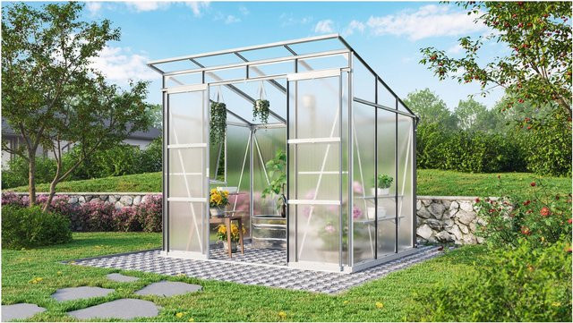 Vitavia Comfort Edition Playa 5900 HKP6mm Terrarium mit Schiebetür aus Polycarbonat, Alutisch und Alu-Wandregal in Silber - Bild 1