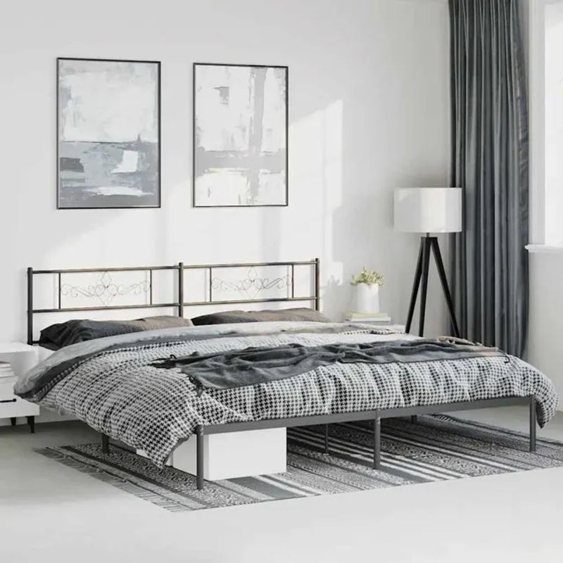 Vidaxl Metall-Bettgestell mit Kopfteil in Schwarz, B/T/H: 193 x 203 cm - Bild 1