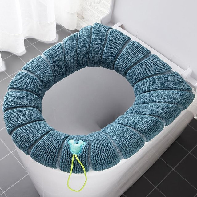 Yiran Furniture Winter-Universal-WC-Sitzbezug aus Baumwolle, gestrickt, grün, O-förmig und waschbar - Bild 1