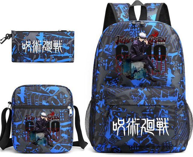 Bandai Jujutsu Kaisen Schulrucksack-Set in Blau mit Umhängetasche und Federmäppchen für Kinder - Bild 1