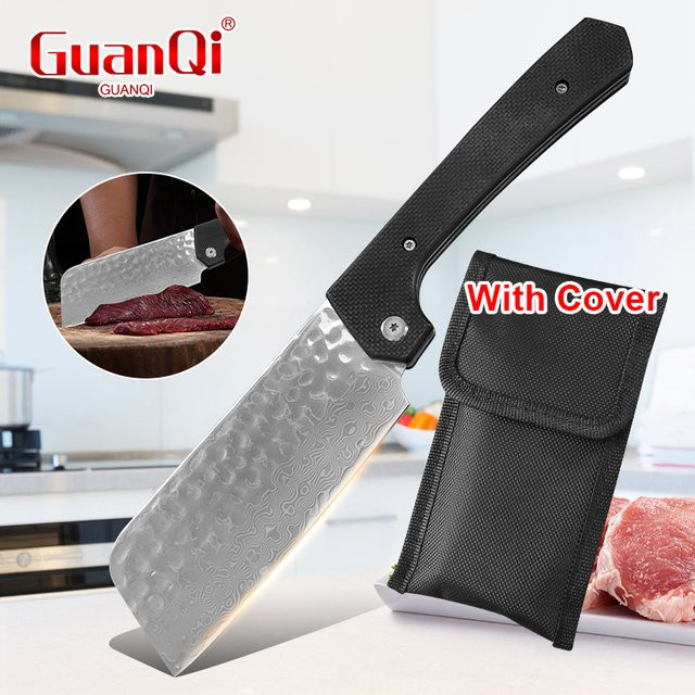 GuanQi Damaskus Stahl Klappmesser geschmiedet in Silber mit Schutzhülle - Bild 1