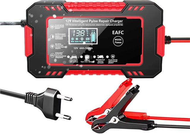 EAFC Intelligentes 12V 6A Impuls-Batterieladegerät mit LCD-Display für Auto und Motorrad, geeignet für AGM, GEL und Blei-Säure Batterien, Gelb - Bild 1