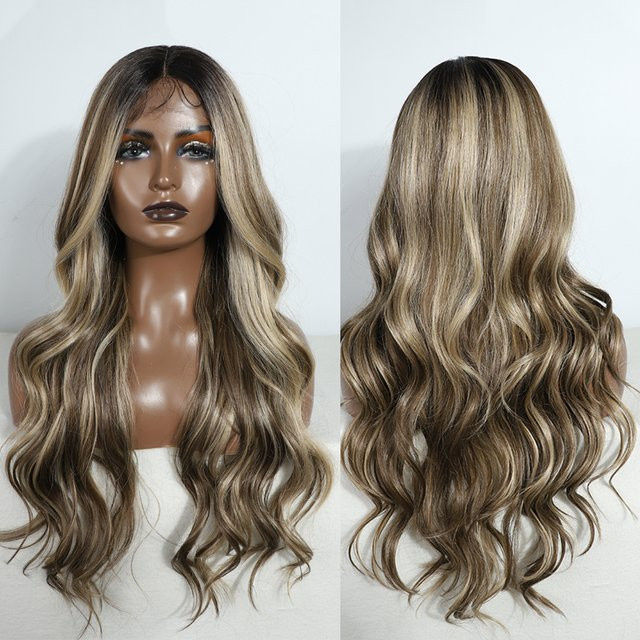 FASHION IDOL Perücke, braun Ombre Blonde, lockige Welle, Damen - Bild 1