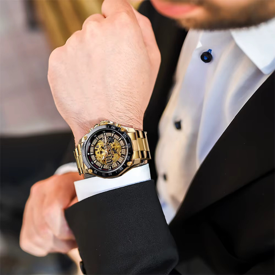 FORSINING Armbanduhr Automatik, Edelstahl, Gold, Schwarz, Herren - Bild 5