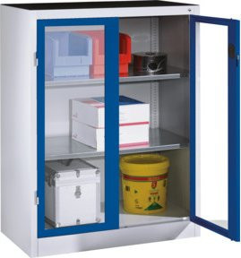 C+P Werkzeug-Beistellschrank mit Sichtfenster-Drehtüren und 2 Böden, Korpus Lichtgrau und Front Enzianblau, H: 120 cm, B: 93 cm, T: 50 cm - Bild 1