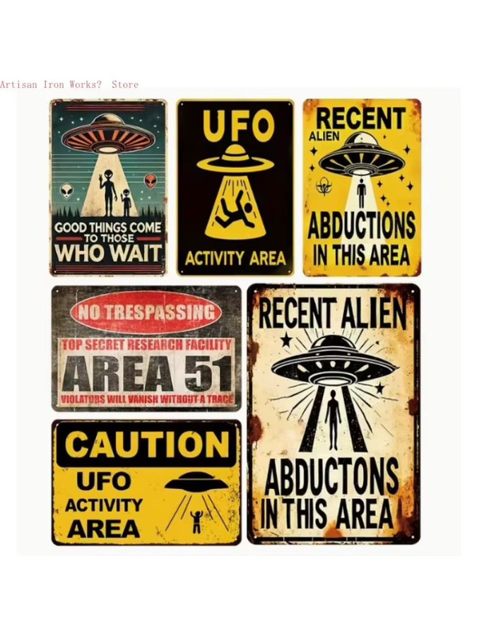 Potdemiel Vintage UFO Metallblechschild Alien Wanddekoration, B/H: 30 x 20 cm - Bild 6