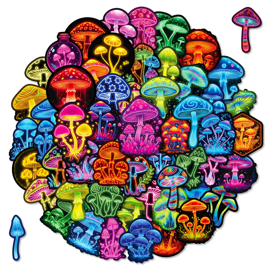 Neon-Pilz Aufkleber Set, wasserfeste und wiederverwendbare Sticker in Mehrfarbig für Helm, Skateboard und Fahrradcomputer, 56 Stück - Bild 2