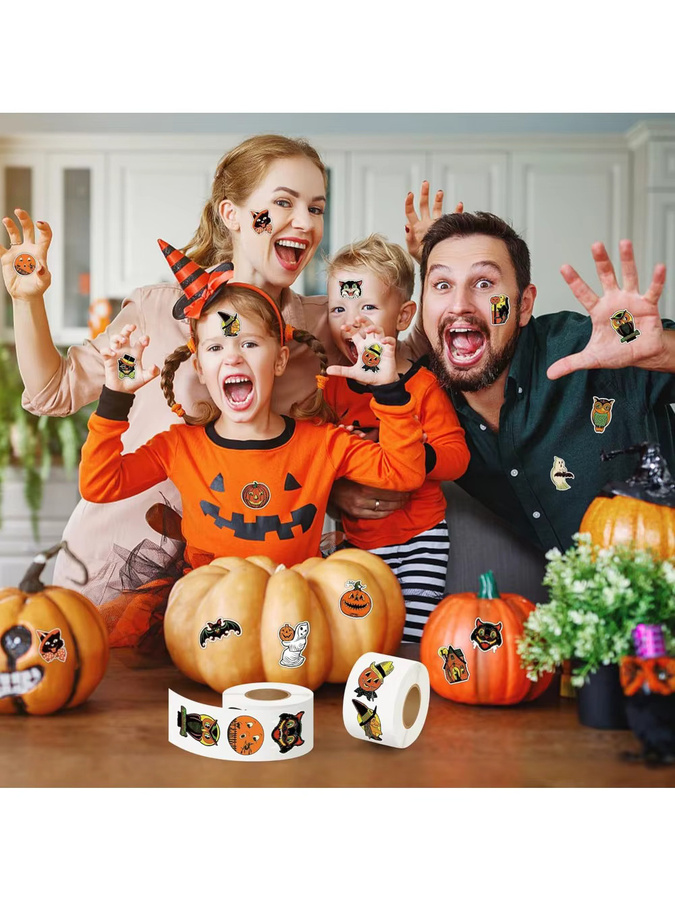 500 Stück Halloween-Aufkleber von TYFYO in Multicolour mit Kürbis, Fledermaus und Hexe für Kinder - Bild 7