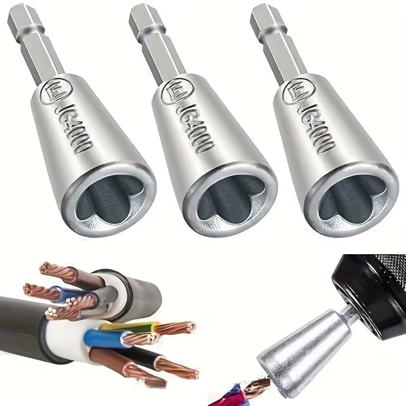 3-teiliges Drahtdrehwerkzeug-Set für Elektriker in Silber mit Bohraufsätzen für 2,5 mm, 4 mm und 6 mm für schnelle Drahtverbindungen - Bild 2