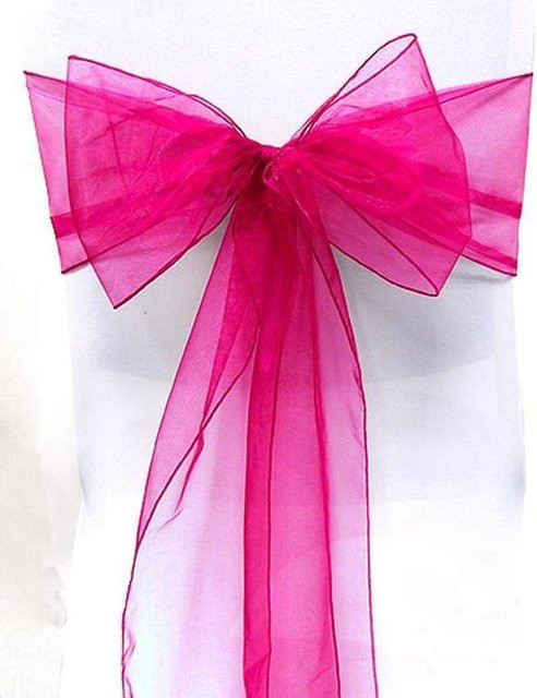 10er Set LOULOUAVO Organza Stuhlbezug mit Schleife in Rose Rot für Hochzeit und Party - Bild 1