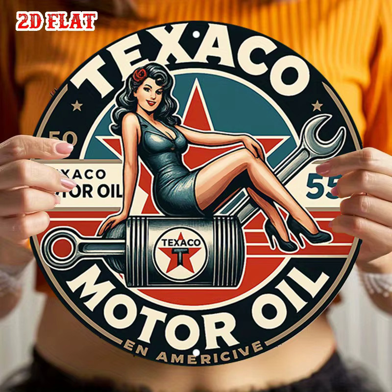Vintage Texaco Metallschild mit Mechaniker-Frau und Schraubenschlüssel Design, mehrfarbig - Bild 5