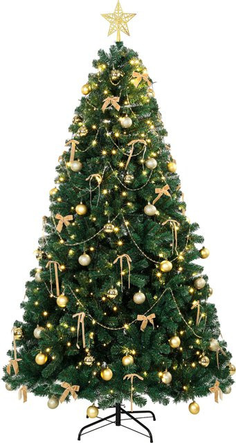 HOMCOM Weihnachtsbaum in Grün mit Gold-Dekoration, 296 warmweißen LEDs und 230 cm Höhe - Bild 1