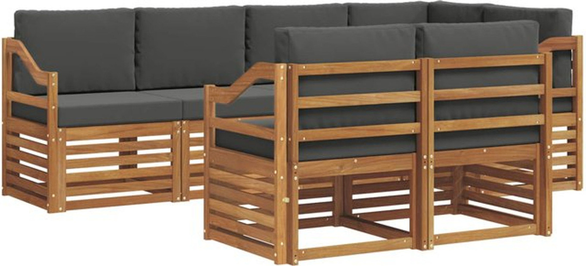 Modernes Ecksofa Set von vidaXL aus Akazien-Massivholz mit 7 Kissen in Natur und Anthrazit, wendbar - Bild 1