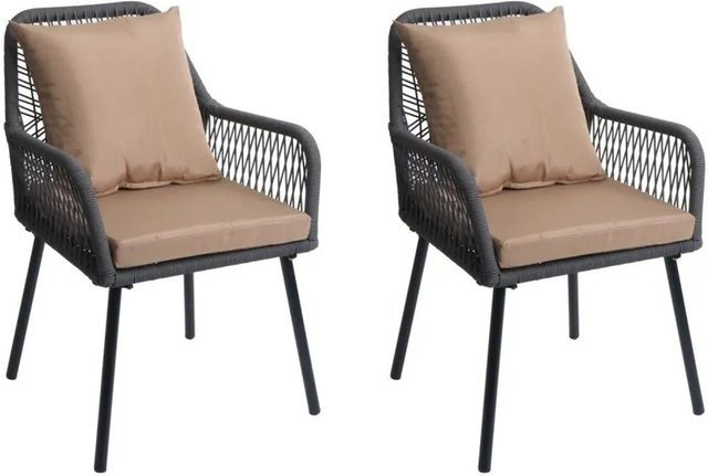 2er-Set MCW Gartenstuhl O12 aus Aluminium mit Seilgeflecht in Anthrazit und Polstern in Taupe - Bild 2