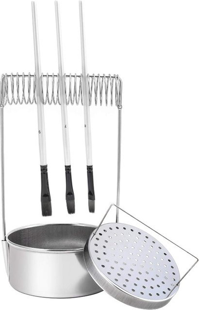 Tragbarer Künstlerpinselwascher aus Edelstahl in Silber mit Waschtank, abnehmbarem Sieb und Pinselhalter - Bild 1