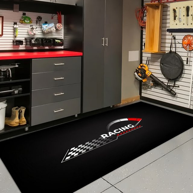 VIKAMA Racing Motorrad-Bodenmatte in Schwarz, waschbar und rutschfest - Bild 1