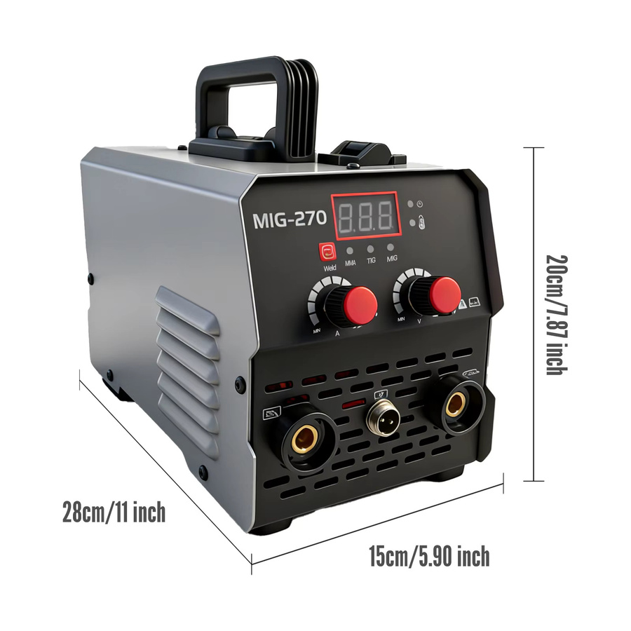 Podofo TIG 3-in-1 MIG270 Inverter-Schweißgerät, gasloses Multi-Prozess MMA MIG TIG Schweißgerät mit LED-Anzeige in Grau - Bild 5