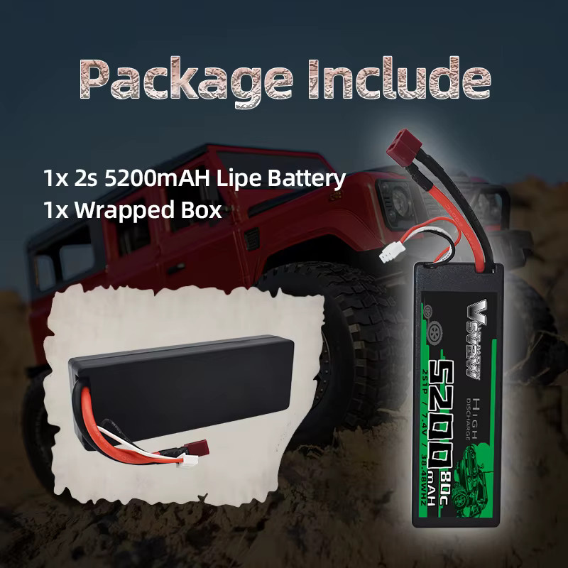 VSVAW 2S Lipo Batterie, 2-teiliges Set, 7,4 V 80C 5200mAh Hardcase T Stecker - Bild 4