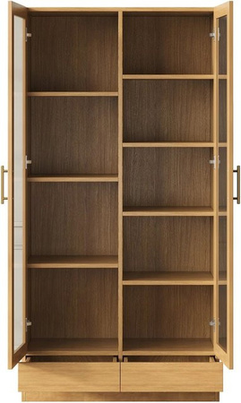 okwish Glasvitrine mit Push-to-Open Schubladen und Fachböden, modernes Bücherregal für Büro und Wohnzimmer, Farbe: Braun, B/T/H: 80 x 40 x 160 cm