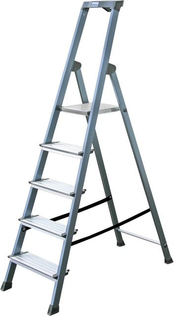 Krause Monto Securo Stufen-Stehleiter aus Aluminium, silberfarben, 5 Stufen, Höhe: 150 cm, Breite: 48 cm, Tiefe: 58 cm - Bild 1