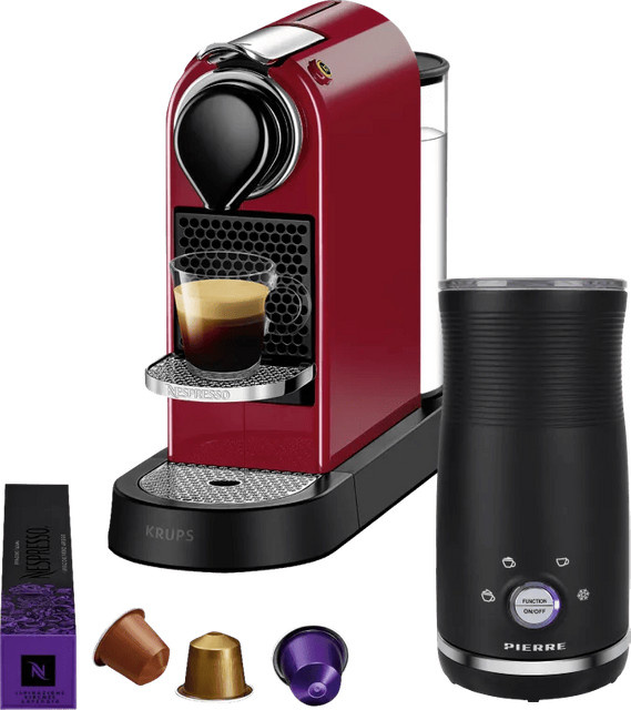 Krups Nespresso Citiz XN7415 Kapselmaschine in Cherry Red inklusive Pierre Milchaufschäumer - Bild 1