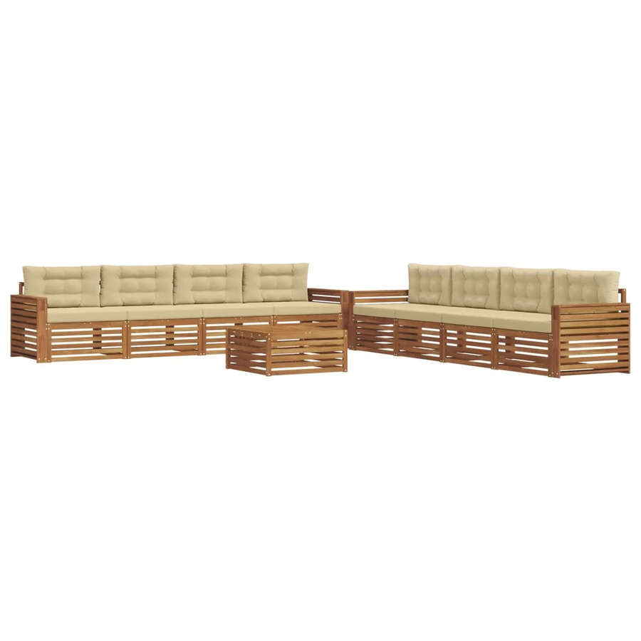vidaXL Outdoor-Sofagarnitur 9-teilig aus Akazienholz mit Kissen in Natur und Beige - Bild 2