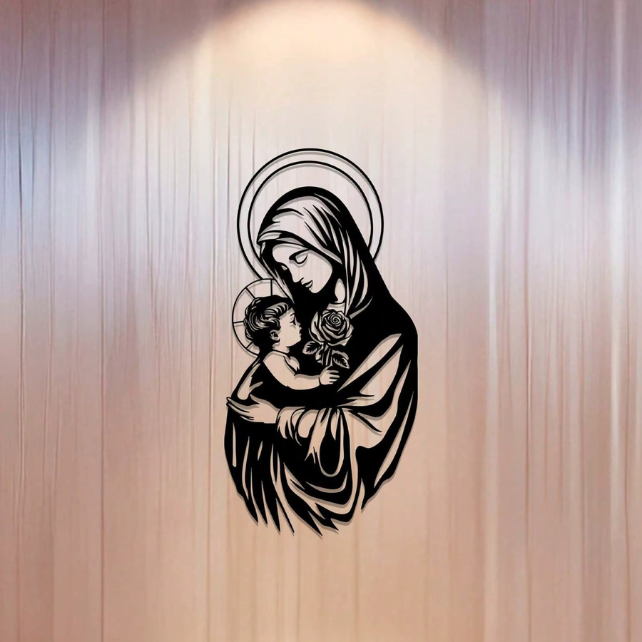 Religiöse Metall-Wandkunst Jungfrau Maria in Schwarz von CIFBUY als abstraktes Porträt-Dekor - Bild 2