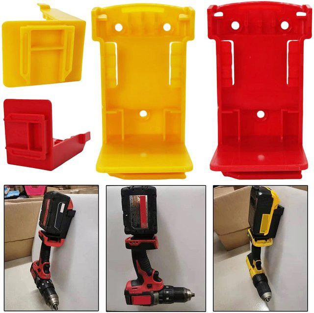 5 Stück 2-in-1 Werkzeugaufhänger und Dock, wandmontierter Batteriehalter für DeWalt 20 V und Milwaukee 18 V Akkus, Farbe: Rot - Bild 1