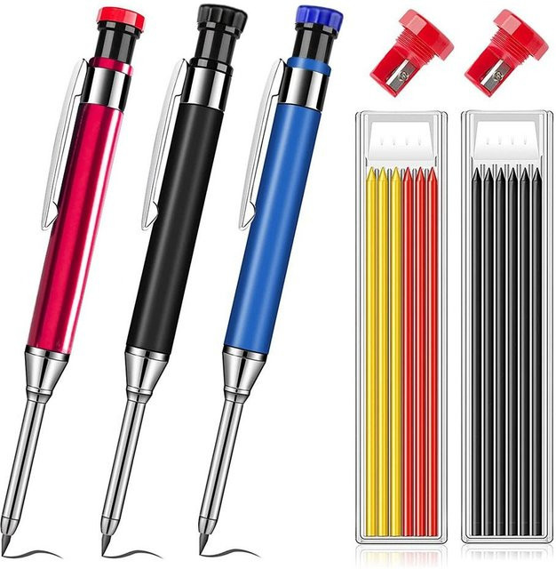 Ganzmetall-Markierungsstift für tiefe Löcher mit integriertem Spitzer in Gelb, 2,8 mm Durchmesser, Holzbearbeitungsstift mit langem Kopf und Graphit-Spitze - Bild 1