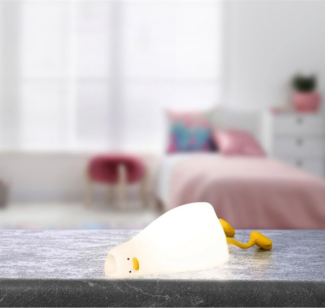 FH Lighting Nachtlicht Ente Lesley aus Silikon in Weiß mit LED, Dimmer und Timer für das Kinderzimmer - Bild 1
