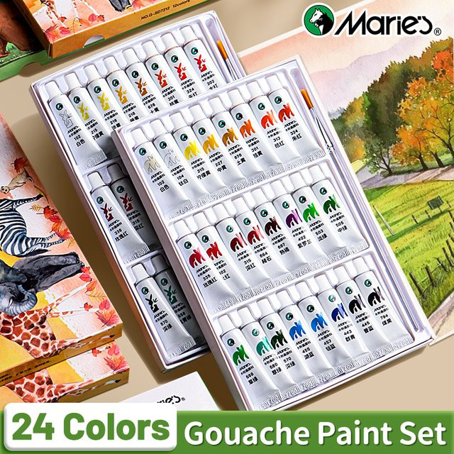 Marie's Gouache-Farbset mit 24 Farben und 1 Pinsel, Multicolour, 5 ml pro Tube - Bild 1