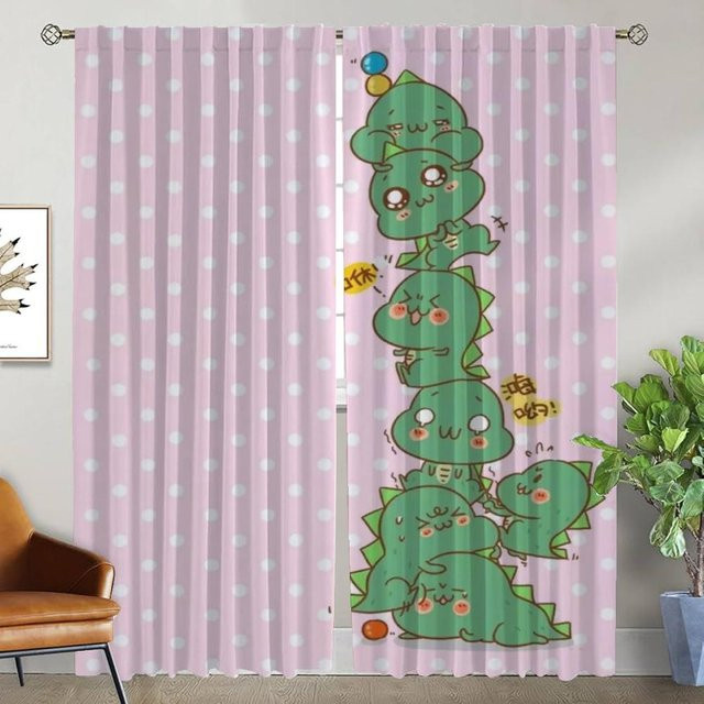 2er-Set Moskitonetz-Vorhänge mit Dinosaurier-Motiv in Pink, halbtransparent, Breite: 50 cm, Höhe: 70 cm - Bild 1
