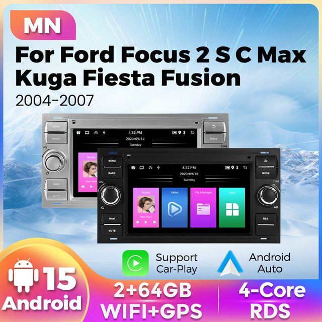 Navifly 2Din Android Auto Radio Stereo mit GPS für Ford Focus, Mondeo, S-Max, C-Max, Kuga, Galaxy, Fiesta, Transit, Fusion und Connect in Schwarz und Silber - Bild 1