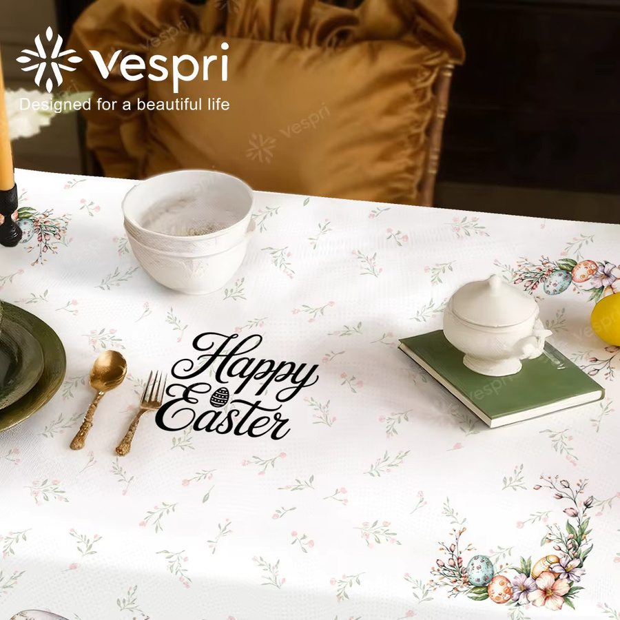 Vespri Oster-Tischdecke aus Polyester mit Blumen- und Eier-Motiv in Weiß und Grün für Party und Festival - Bild 3