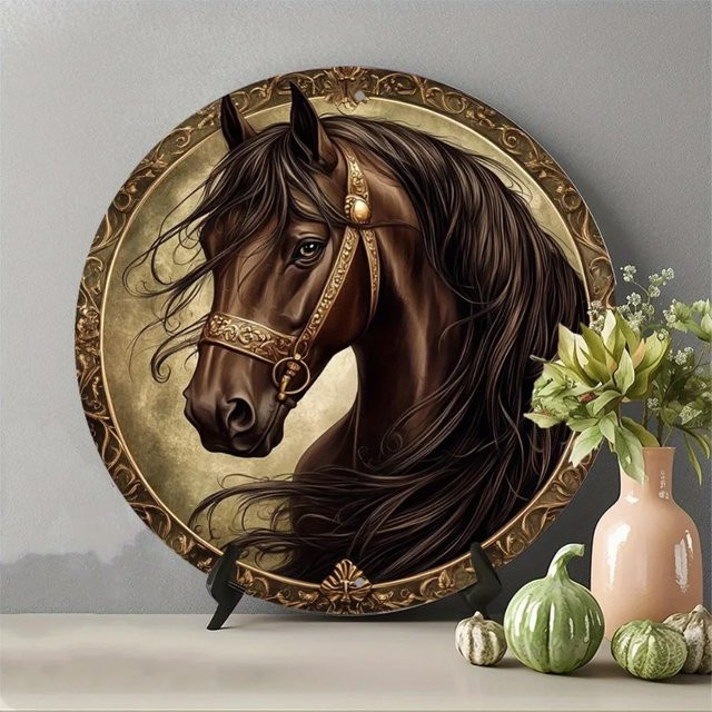 CIFBUY Vintage Pferde Metall-Wandkunst mit Goldakzenten, B/H: 20 x 20 cm - Bild 1