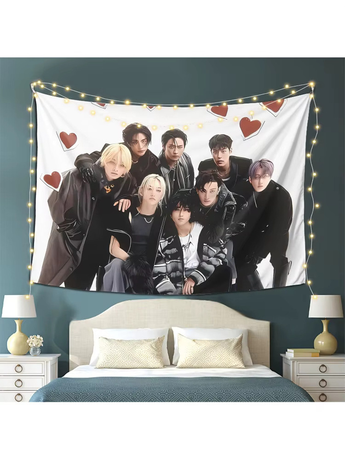 VIKAMA Stray Kids Mitglieder-Illustrations-Wandteppich mit Herz-Elementen, Mehrfarbig, B/H: 40 x 60 cm - Bild 6