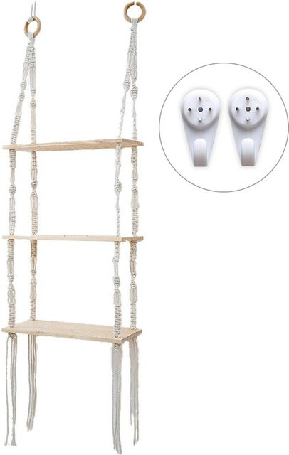 TOMTOP JMS 3-stufiges Wandregal aus Kiefernholz in Weiß im Boho-Design zum Aufhängen - Bild 1