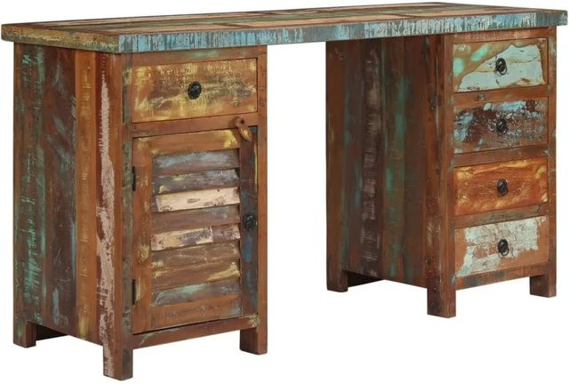vidaXL Schreibtisch aus recyceltem Altholz mit Schrank und Schubladen, Vintage Braun, B/T/H: 140 x 50 x 77 cm - Bild 1
