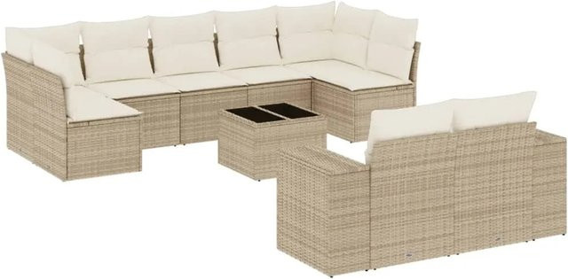 vidaXL 10-teilige Garten-Sofagarnitur in L-Form aus Polyrattan mit Kissen in Beige-Creme - Bild 1