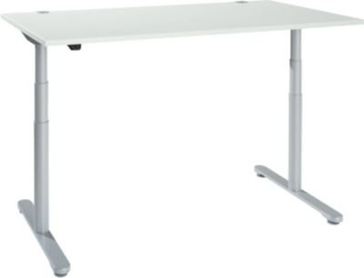 SCHÄFER Elektrisch höhenverstellbarer Schreibtisch mit T-Fuß, B/T/H: 160 x 80 x 63,4-129,4 cm, Lichtgrau/Weißaluminium - Bild 1