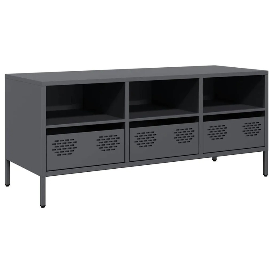 vidaXL TV-Schrank aus kaltgewalztem Stahl in Anthrazit im Industrie-Stil, B/T/H: 101,5 x 39 x 43,5 cm - Bild 2