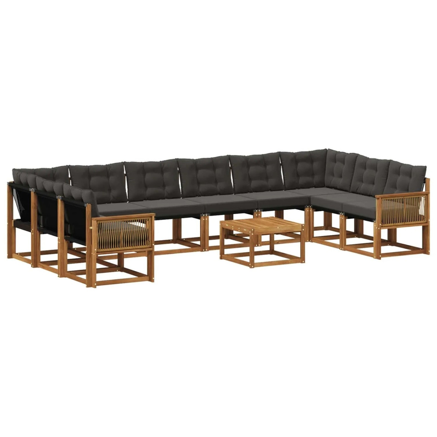 vidaXL Outdoor-Sofagarnitur L-Form aus Massivholz Akazie mit 11 Kissen in Schwarz und Natur mit Textilene Stoff - Bild 2