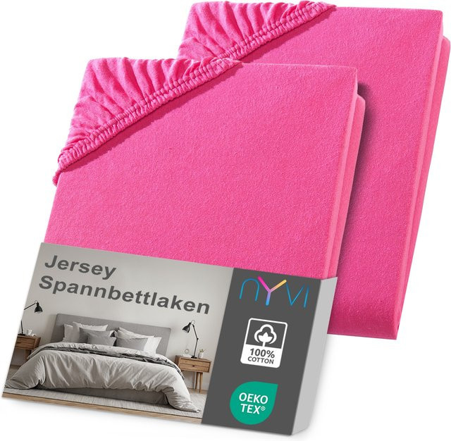 NYVI DreamScience Jersey Spannbettlaken 2er Pack, Farbe: pink, Größe: 140 x 200 cm, Matratzenhöhe bis 22 cm, bügelfrei und weich - Bild 1