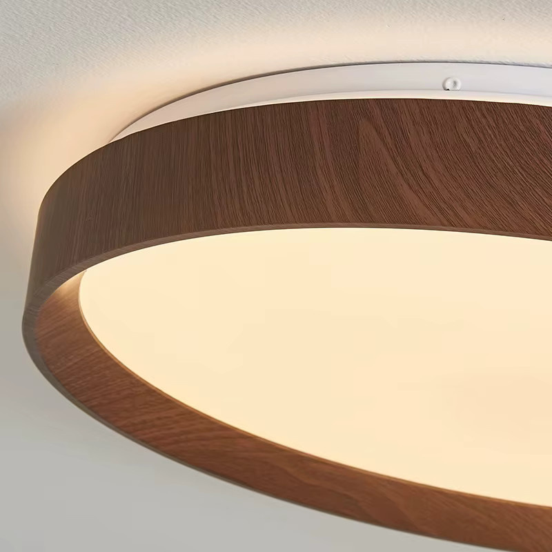 Moderne kreisförmige LED-Deckenleuchte von Vecli in Walnuss mit warmweißem Licht für Wohnzimmer, Schlafzimmer und Esszimmer - Bild 2