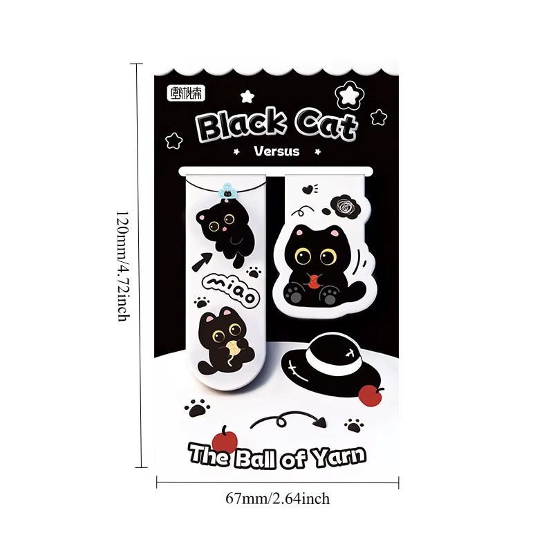 TWBEB Magnetische Lesezeichen Schwarze Katze aus Carbon für Studenten und Schule, Set in Schwarz - Bild 5