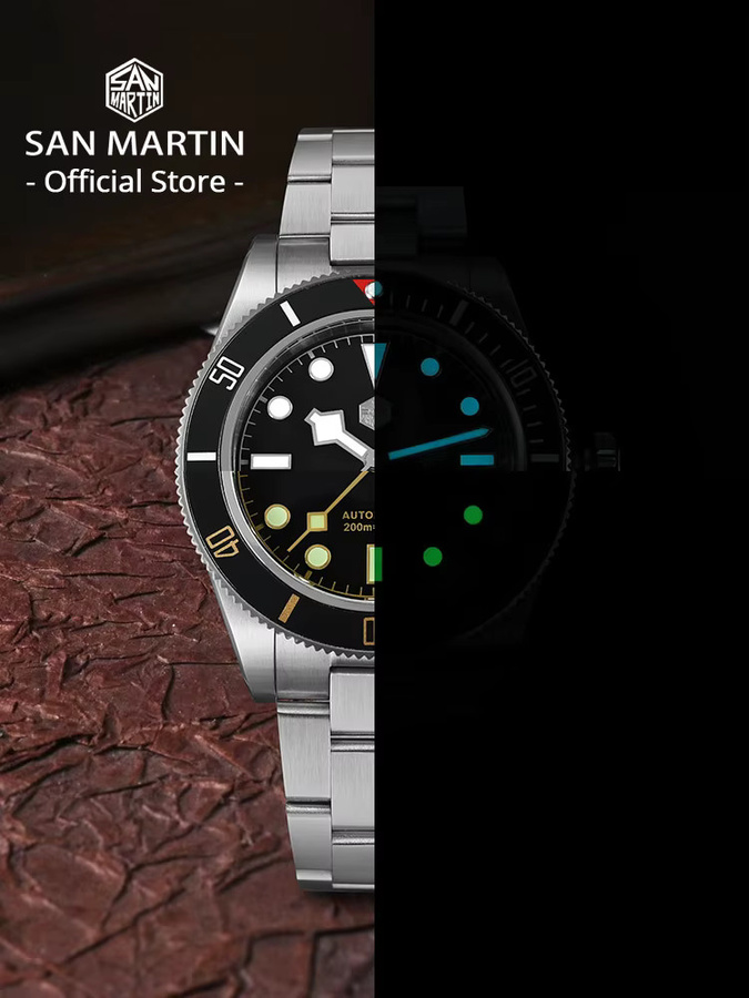 San Martin Taucheruhr, Automatik, Edelstahl, 40 mm, Herren, Schwarz - Bild 6