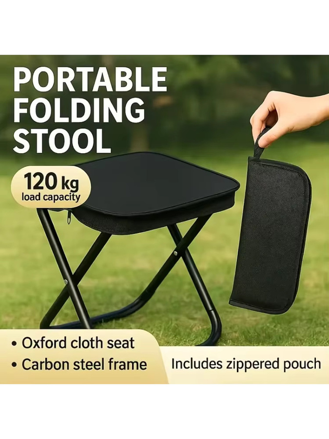 Tragbarer Klapphocker von Amagi in Schwarz mit robustem Eisenrahmen für Camping, Picknick und Angeln - Bild 5