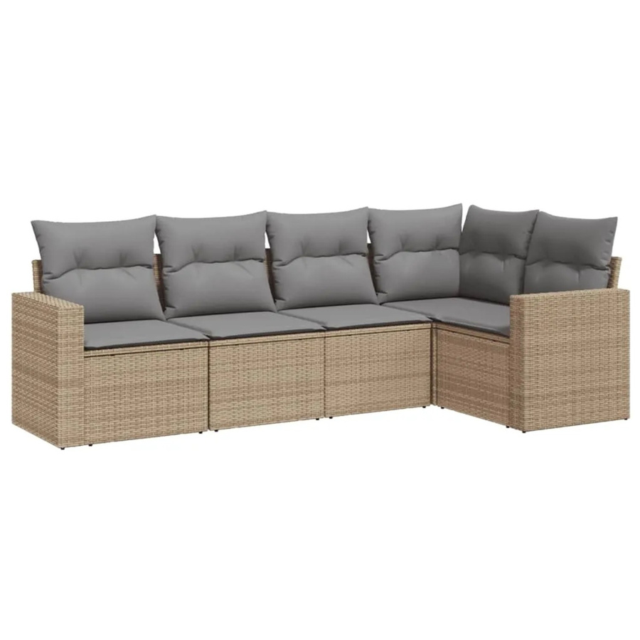 vidaXL 5-tlg Garten-Sofagarnitur in L-Form aus beige Poly Rattan mit Kissen und pulverbeschichtetem Stahlgestell - Bild 2