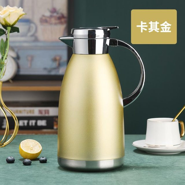 Yiran Health & Beauty Isolierkanne aus Edelstahl in Gold mit Vakuumfunktion für Kaffee, Milchtee oder Wasser, Volumen: 1,8 l oder 2,3 l - Bild 1